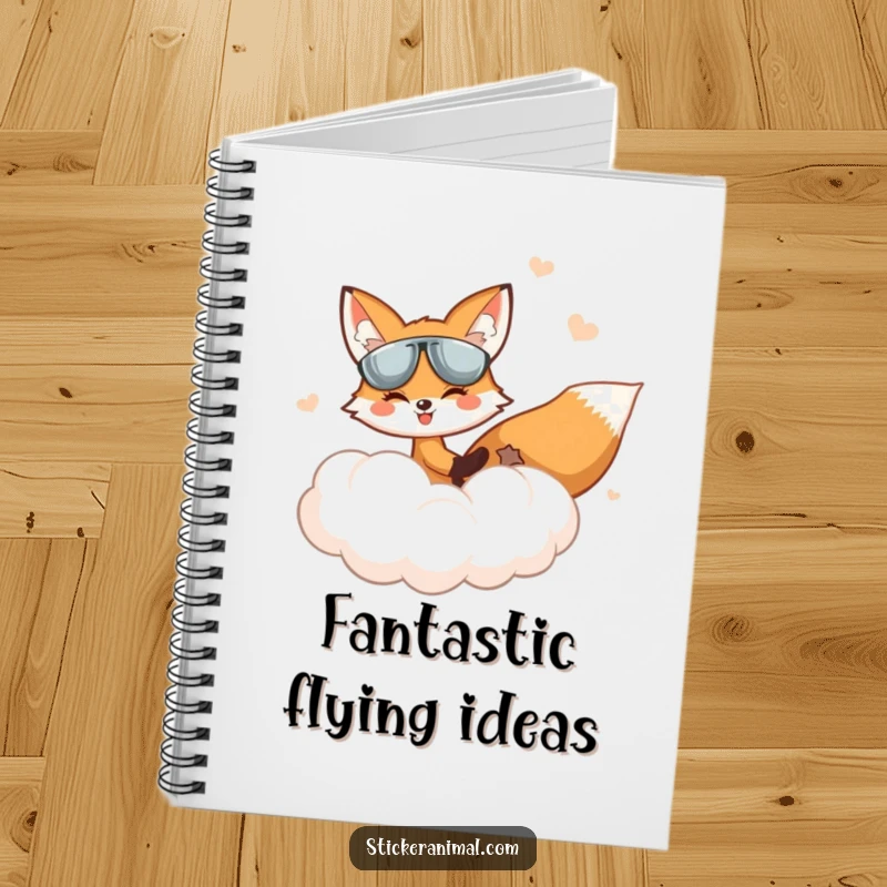 Funny Fox Notebook: A fox pilots a cloud in a whimsical sky, inspiring imaginative writing and humorous journaling.