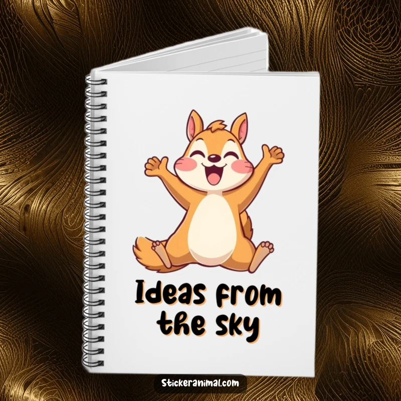 Funny notebook with a happy squirrel character in a dynamic leap, perfect for writing, journaling, and adding humor to daily tasks.