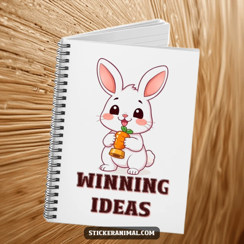 Funny Cheerful Rabbit Notebook: A journal with a happy rabbit holding a carrot trophy on the cover, great for notes and positive thoughts.