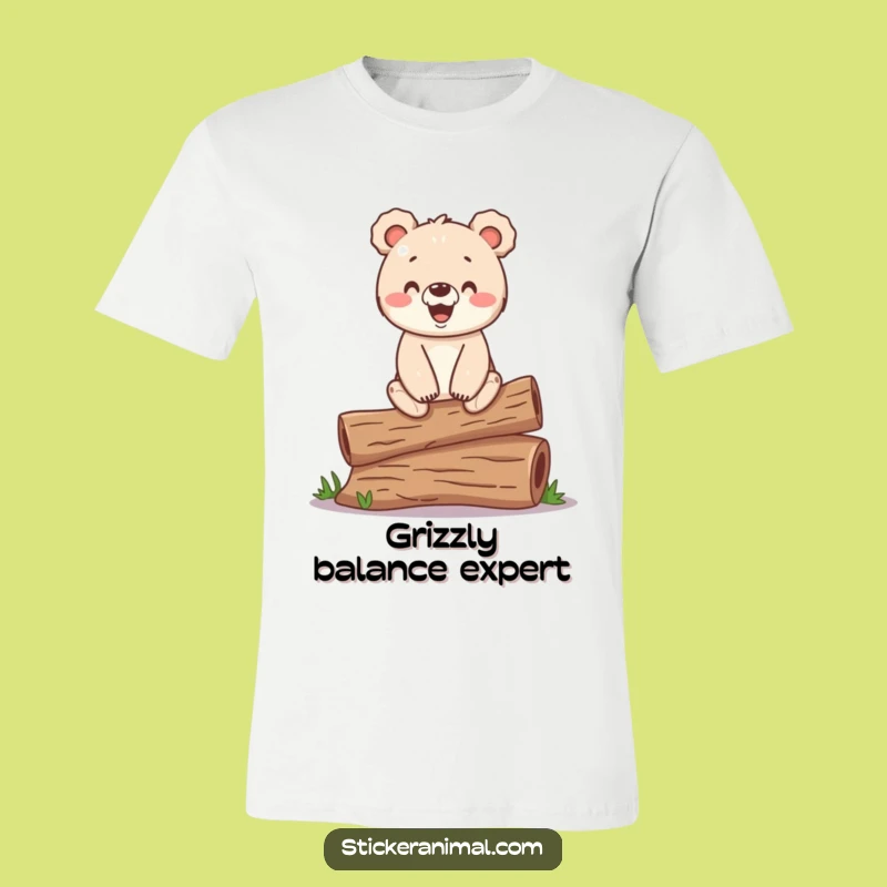 Funny Bear Cub Balancing T-Shirt - Wearable Woodland Adventure and Humor