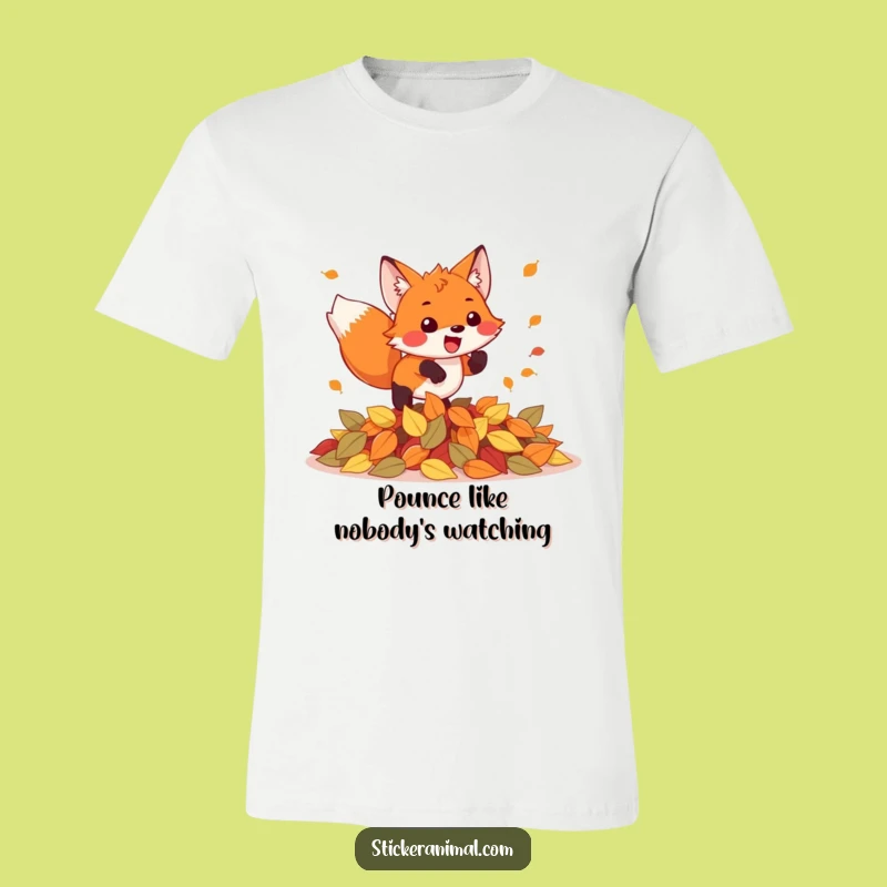 Funny Fox Pouncing Leaves T-Shirt: Express Excitement with this Hilarious Animal Tee