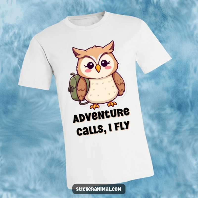 Funny t-shirt featuring a cheerful owl with a backpack, symbolizing readiness for adventure and exploration.