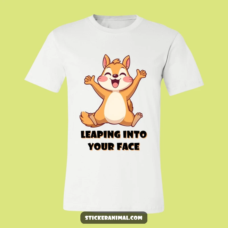 Funny Squirrel Leap T-Shirt: Joyful Character Design, Perfect Casual Wear Gift