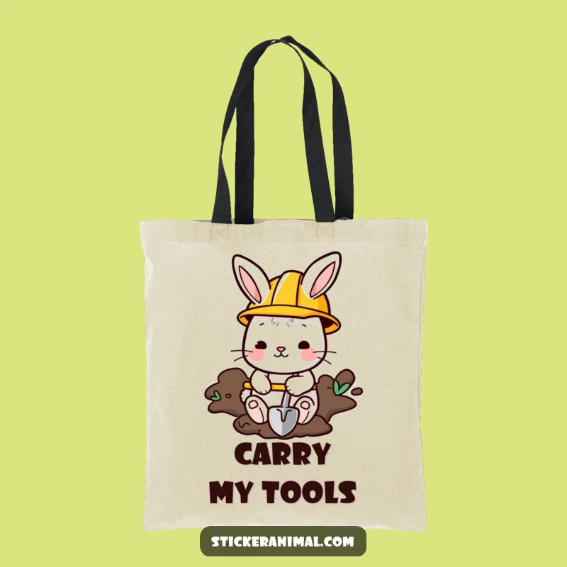 Funny Bunny Project Tote Bag: Construction Critter Carrier, Whimsical Funny Gift