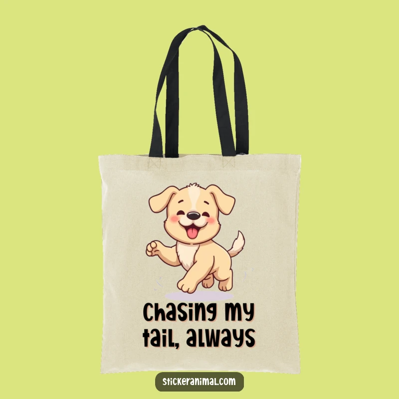 Funny Puppy Tail Chase Tote Bag: Carry Your Fun & Essentials