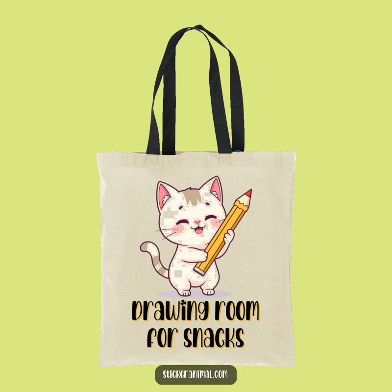 Funny Cat Artist Tote Bag: Playful Feline Carries Art Supplies