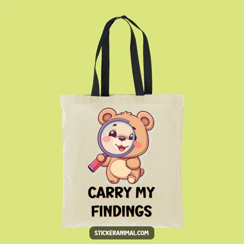 Funny Bear Discovery Tote Bag: Magnifying Glass Carrier, Whimsical Funny Gift
