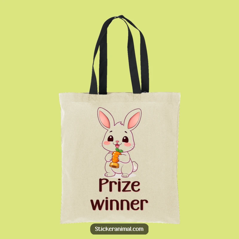 Funny Cheerful Rabbit Tote Bag - Bunny Carrot Trophy Bag for Gifts